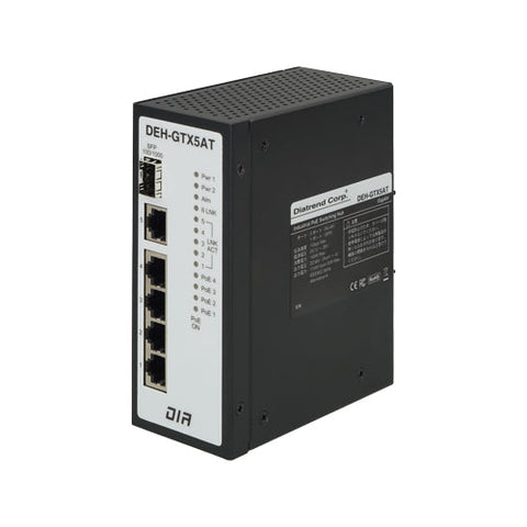 産業用PoEスイッチングハブ<br>ギガビット PoE4ポート<br>SFP1ポート イーサネット1ポート<br><b>DEH-GTX5AT</b>