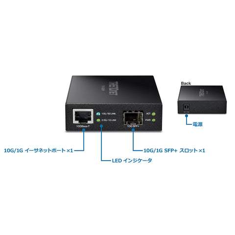10GBASE-T SFP+光メディアコンバータ<br><b>TFC-10GSFP/A</b>
