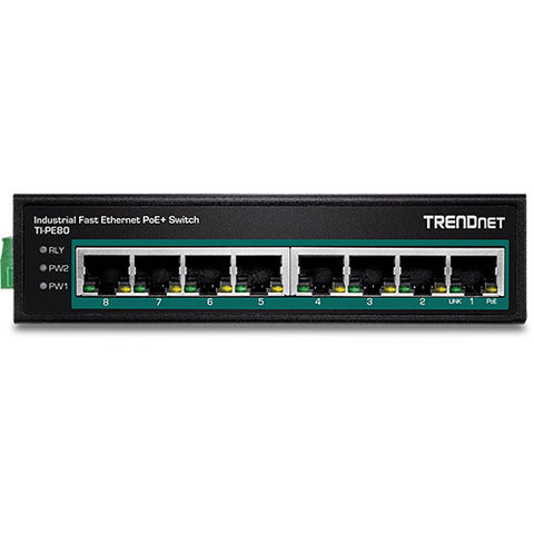 8ポート産業用ファストイーサネットPoE+DINレールスイッチ<br><b>TI-PE80</b>