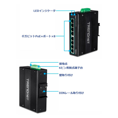 8ポート 産業用ギガビットPoE+ DINレールスイッチ 24-56V<br><b>TI-PG80B</b>