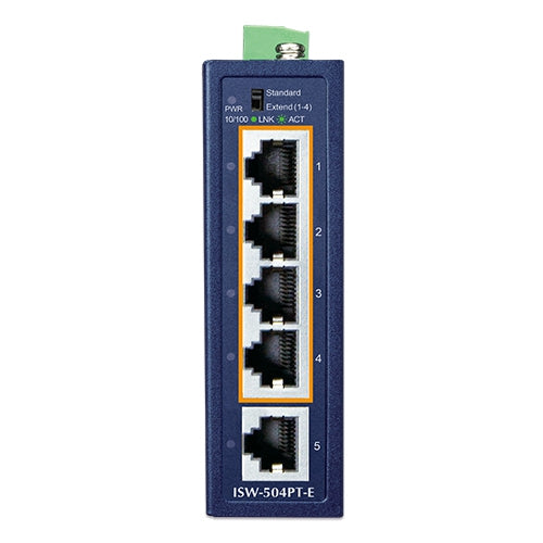 イーブイ コンパクト産業用4ポート10/100TX 802.3at PoE +1ポート100/100TX