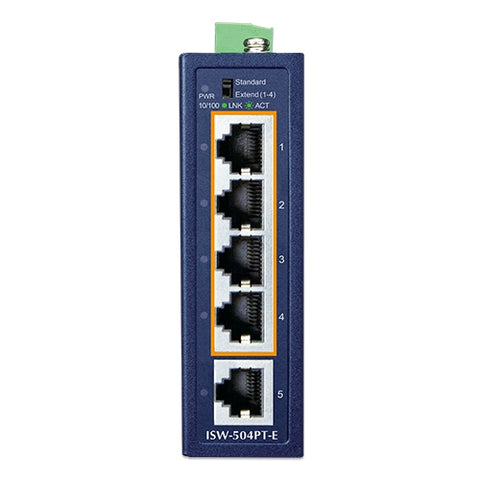 コンパクト産業用4ポート10/100TX 802.3at PoE +1ポート100/100TXイーサネットスイッチ<br><b>ISW-504PT-E</b>