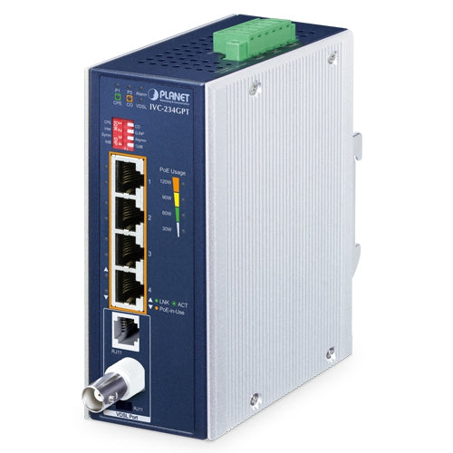 産業用エクステンダー 4ポート10/100/1000T 802.3at PoE+からVDSL2<br><b>IVC-234GPT</b>