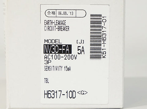 漏電遮断器(NV) <b>NV30-FA 3P 5A AC100-200V 15mA TBL</b>