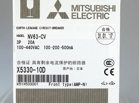 漏電遮断器(NV) <b>NV63-CV 3P 20A 100-440VAC 100/200/500mA</b>