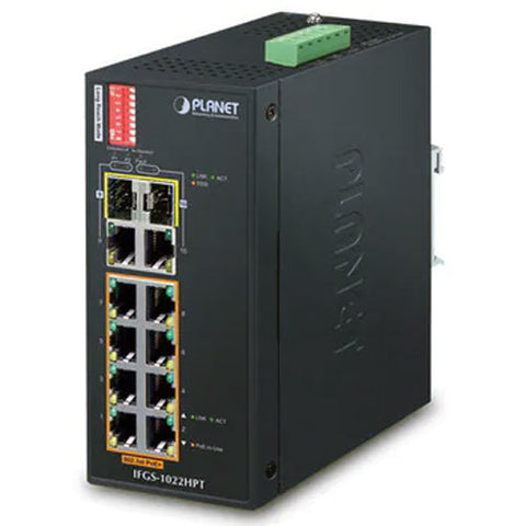 産業用PoE+ファストイーサネットスイッチングハブ ギガ・SFPコンボポート付<br><b>IFGS-1022HPT</b>