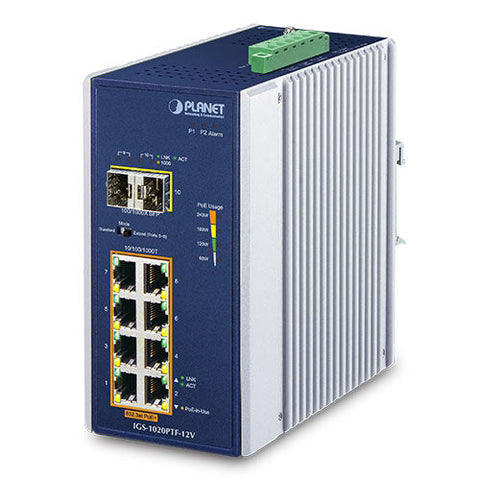 産業用PoE+ギガビットイーサネットスイッチングハブ SFPポート付<br><b>IGS-1020PTF-12V</b>